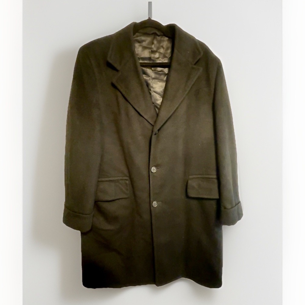 Vintage 70s Karamai 100%‎ Cashmere Overcoat Black Size Large Made In USA